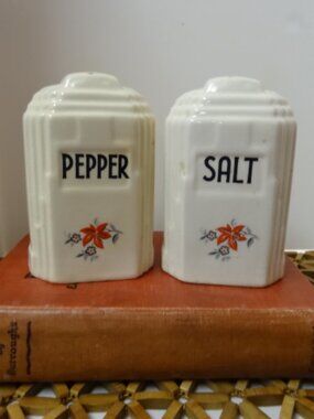 Art Deco Salt & Pepper Shakers Skyscraper Harker Potttery